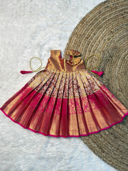 Pink One-Shoulder Kanchi Tissue Silk Pattu Gown | CPM_0551