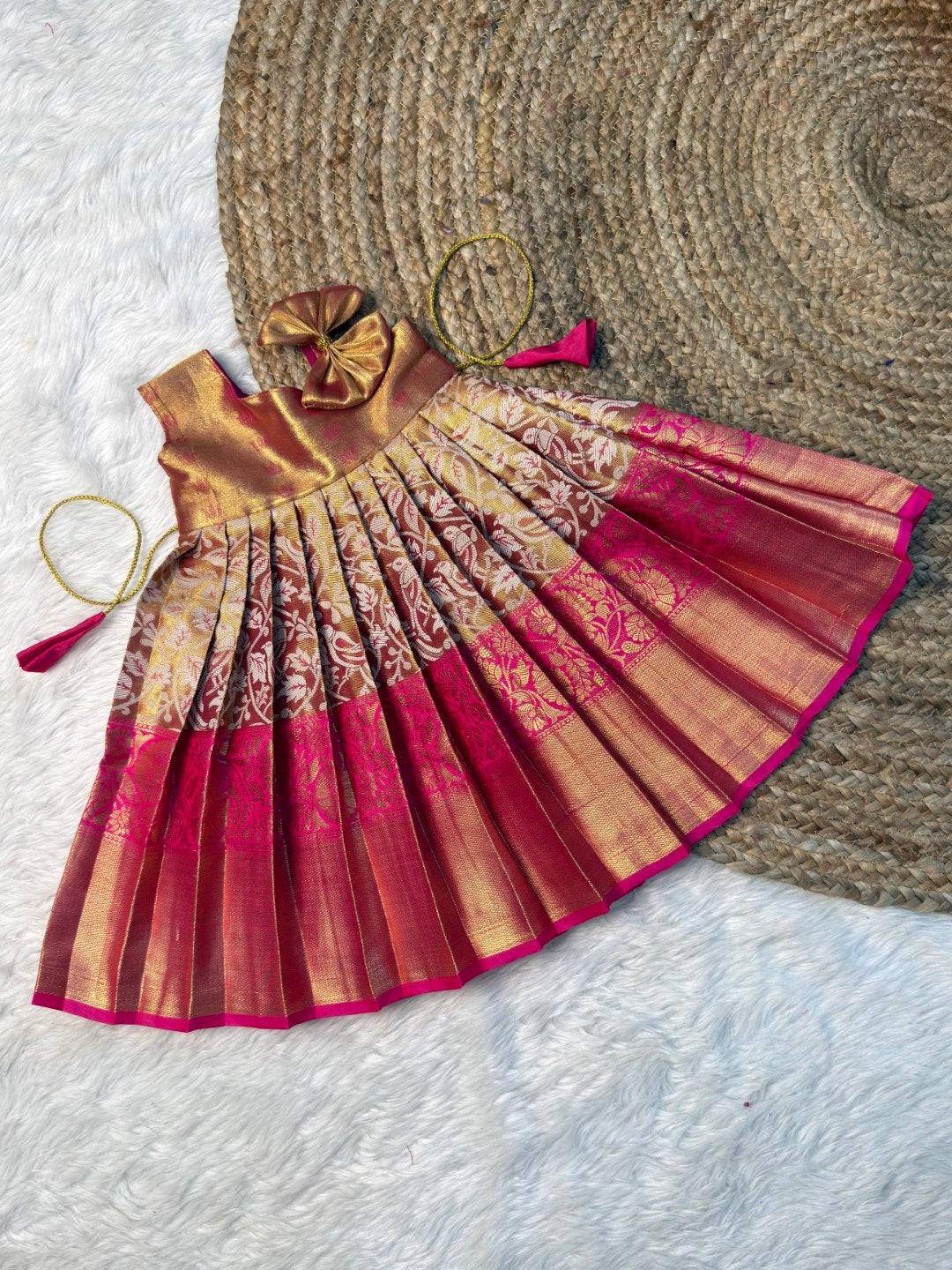 Pink One-Shoulder Kanchi Tissue Silk Pattu Gown | CPM_0551