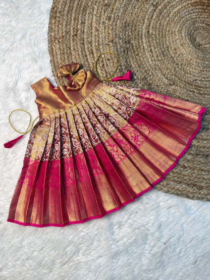 Pink One-Shoulder Kanchi Tissue Silk Pattu Gown | CPM_0551