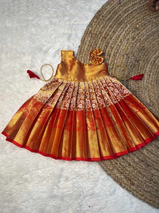 Red One-Shoulder Kanchi Tissue Silk Pattu Gown | CPM_0552