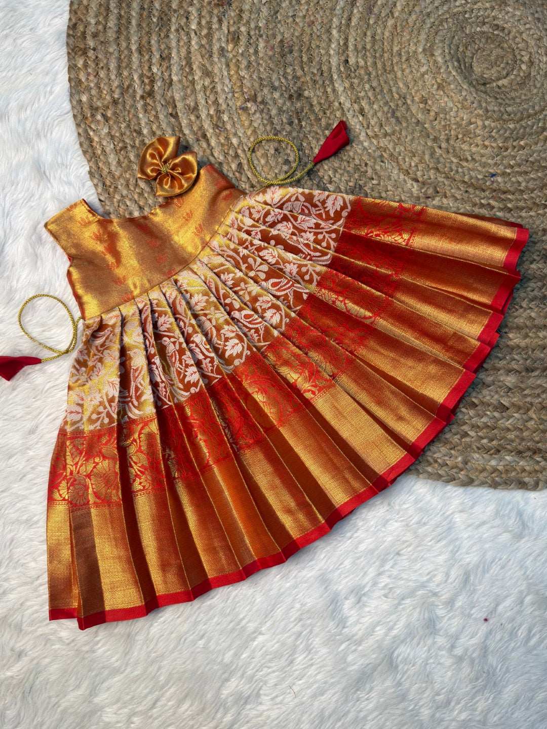 Red One-Shoulder Kanchi Tissue Silk Pattu Gown | CPM_0552