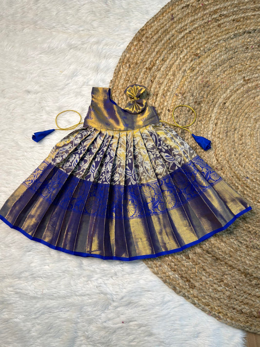 Blue One-Shoulder Kanchi Tissue Silk Pattu Gown | CPM_0553