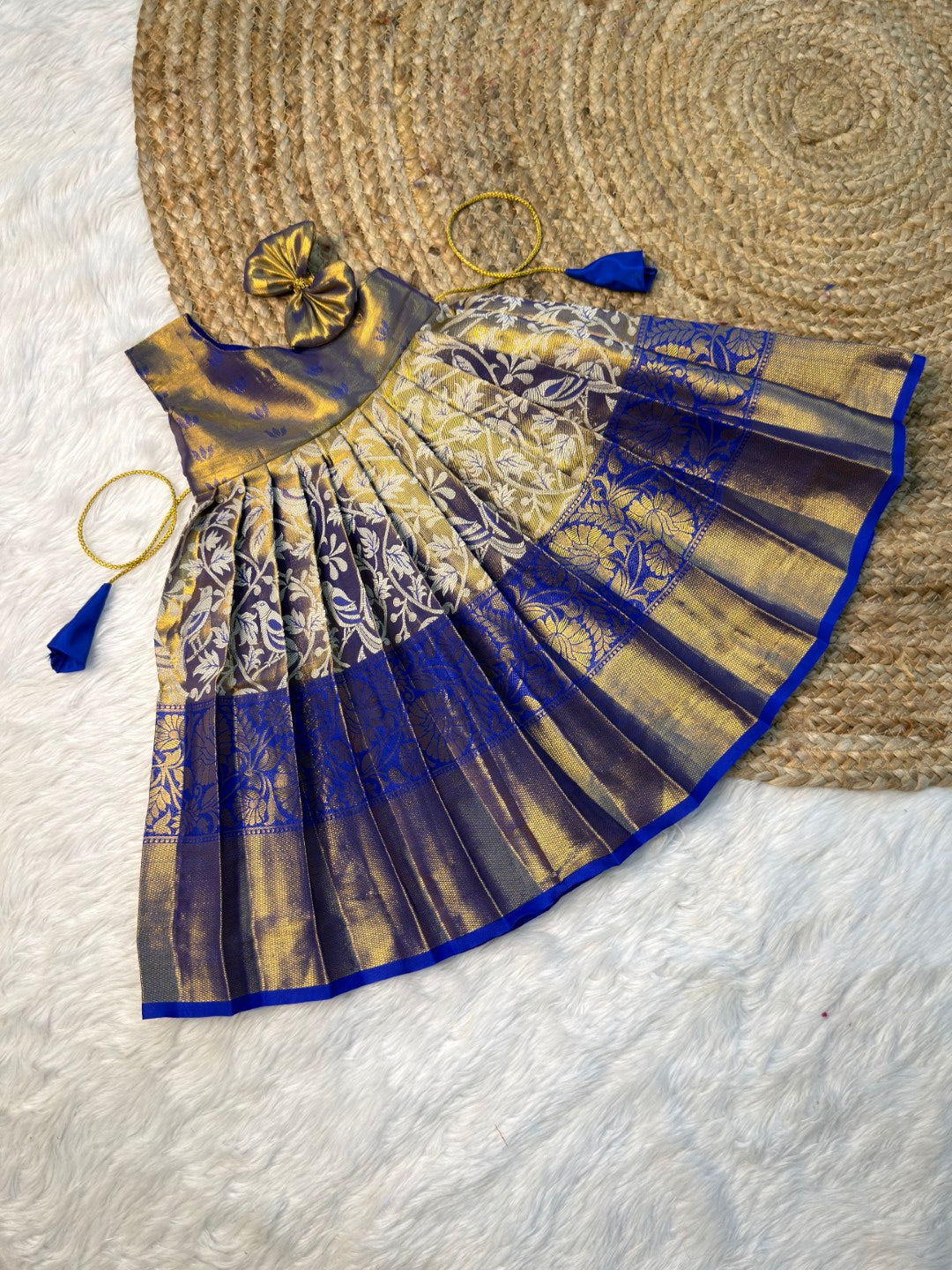 Blue One-Shoulder Kanchi Tissue Silk Pattu Gown | CPM_0553
