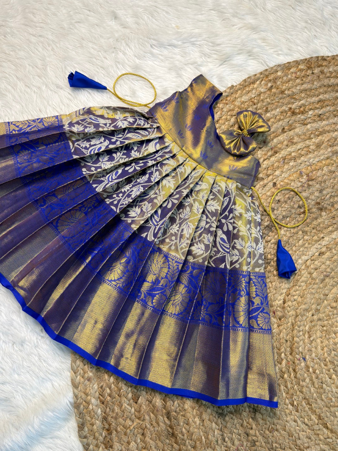Blue One-Shoulder Kanchi Tissue Silk Pattu Gown | CPM_0553