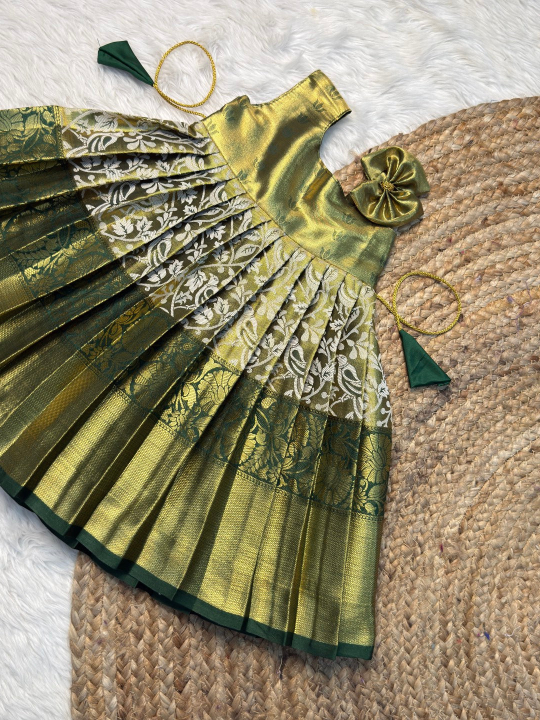 Green One-Shoulder Kanchi Tissue Silk Pattu Gown | CPM_0554