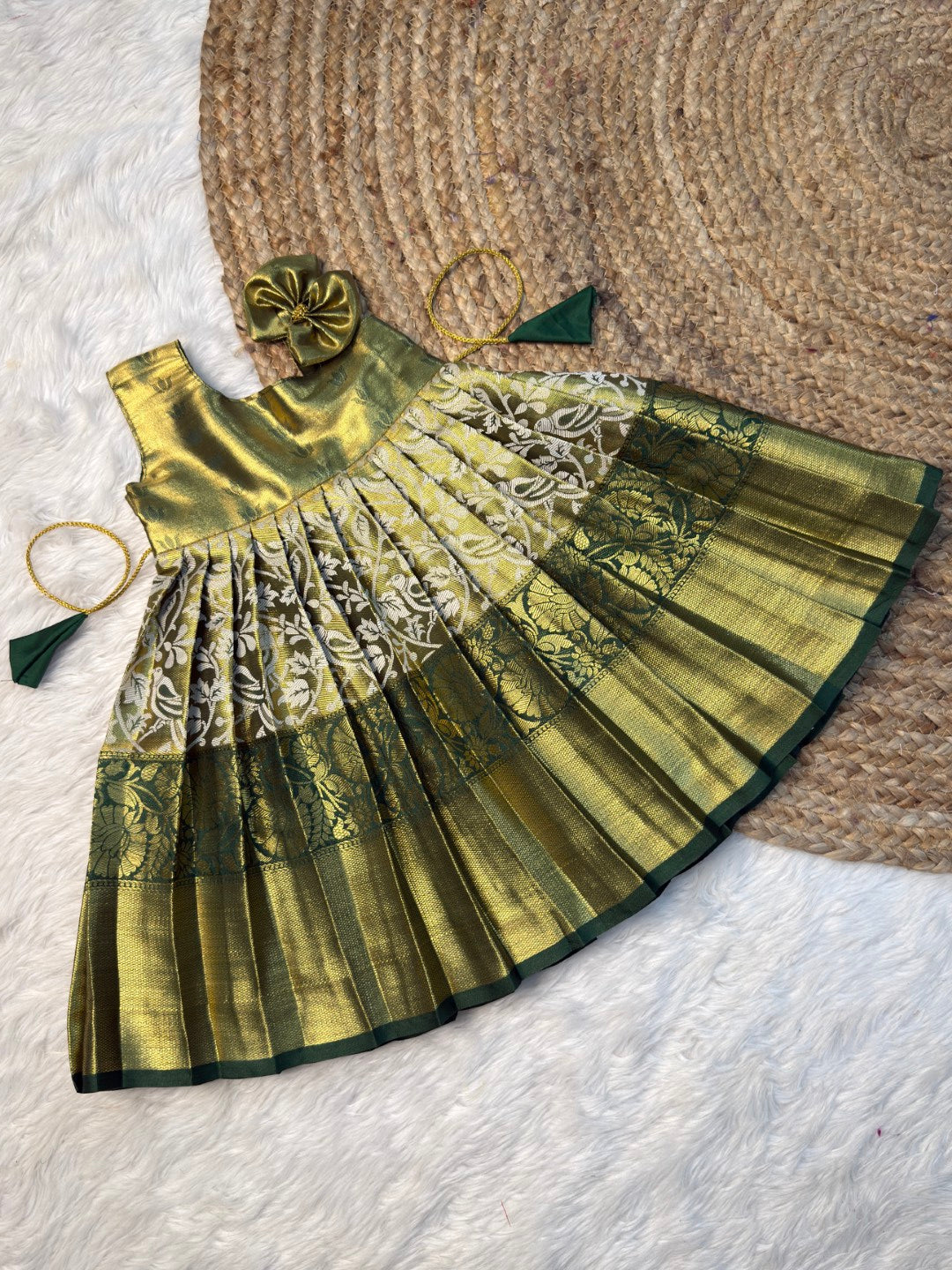 Green One-Shoulder Kanchi Tissue Silk Pattu Gown | CPM_0554
