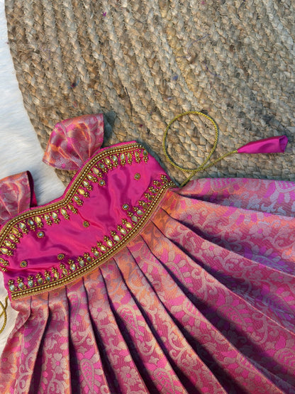 Elegant Pink Pure kanchi Silk Aari Pattu Gown | CPM_0561