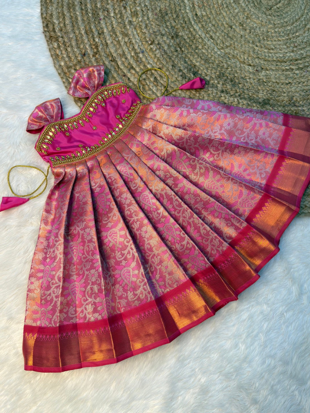 Elegant Pink Pure kanchi Silk Aari Pattu Gown | CPM_0561