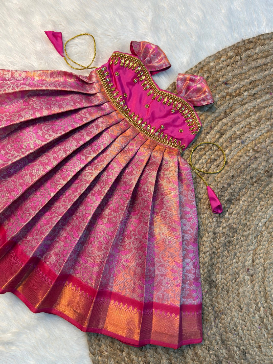 Elegant Pink Pure kanchi Silk Aari Pattu Gown | CPM_0561