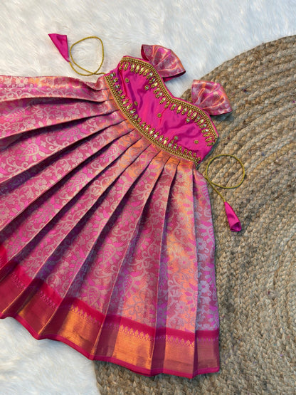 Elegant Pink Pure kanchi Silk Aari Pattu Gown | CPM_0561