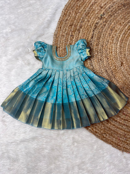Blue Tissue Silk Baby Gown with Dupatta | CPM_0568