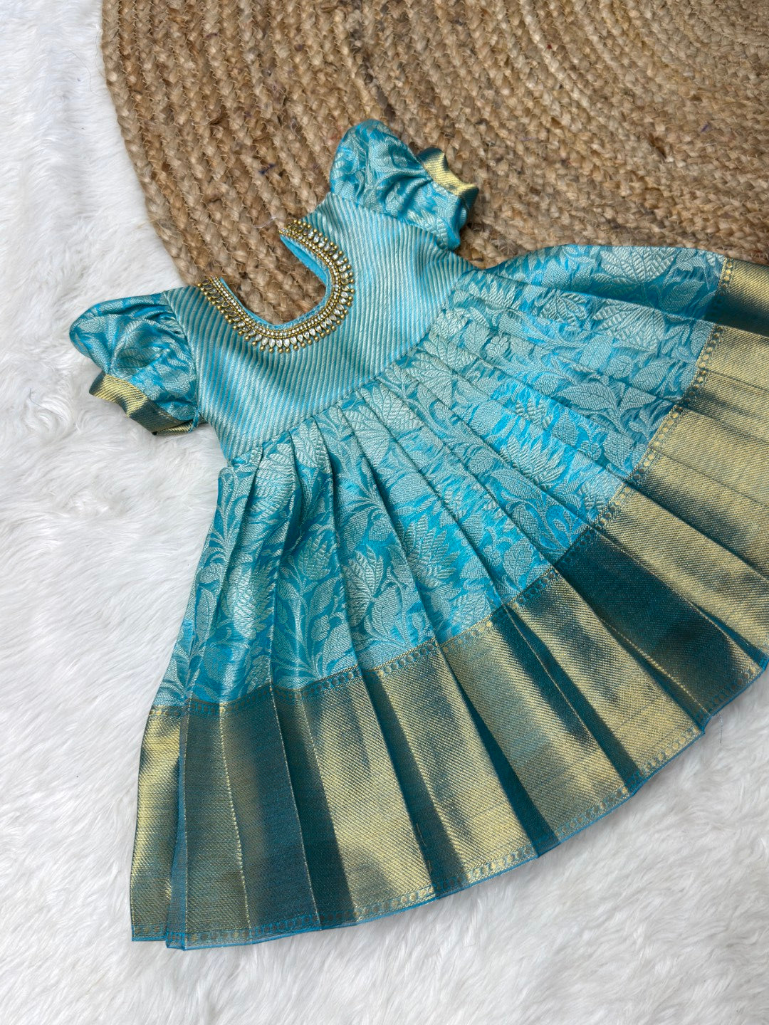 Blue Tissue Silk Baby Gown with Dupatta | CPM_0568