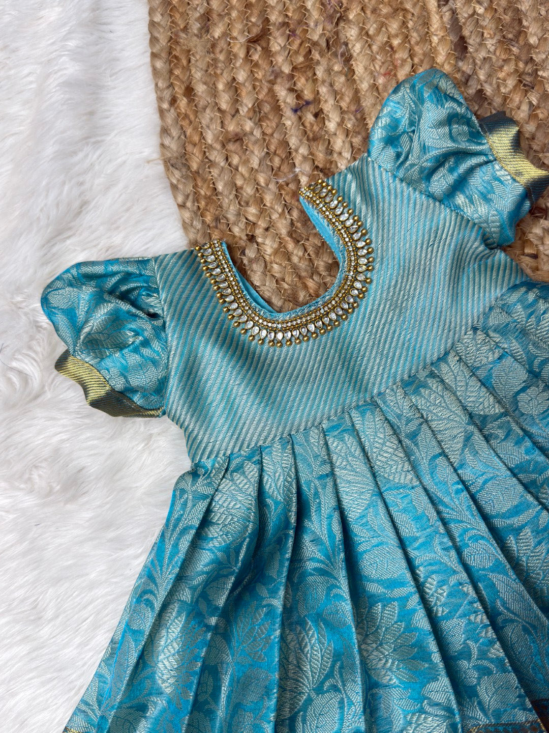 Blue Tissue Silk Baby Gown with Dupatta | CPM_0568
