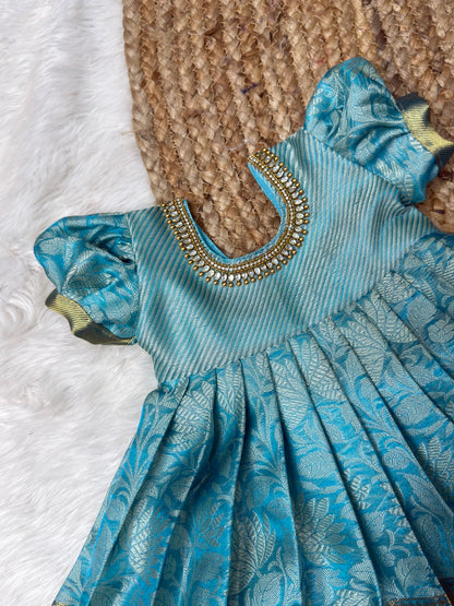 Blue Tissue Silk Baby Gown with Dupatta | CPM_0568