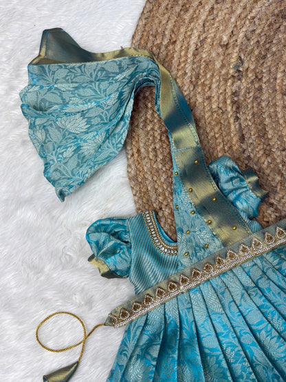 Blue Tissue Silk Baby Gown with Dupatta | CPM_0568