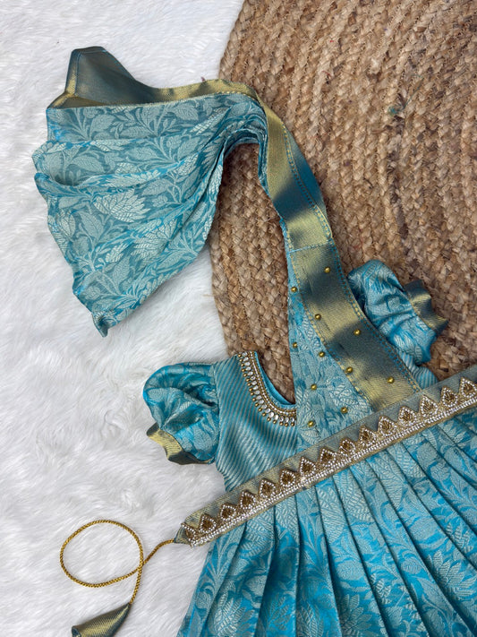 Blue Tissue Silk Baby Gown with Dupatta | CPM_0568
