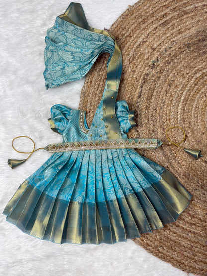 Blue Tissue Silk Baby Gown with Dupatta | CPM_0568