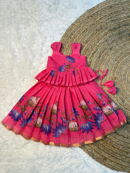 Pink Chanderi Cotton Top & Skirt Set | CPM_0573