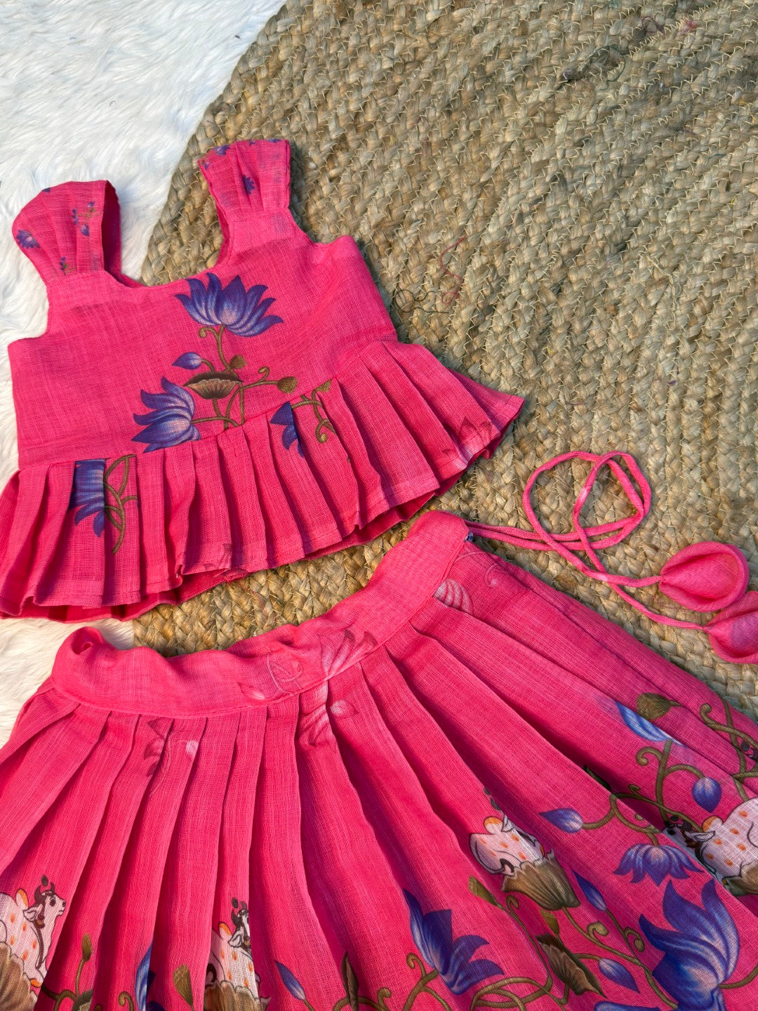 Pink Chanderi Cotton Top & Skirt Set | CPM_0573