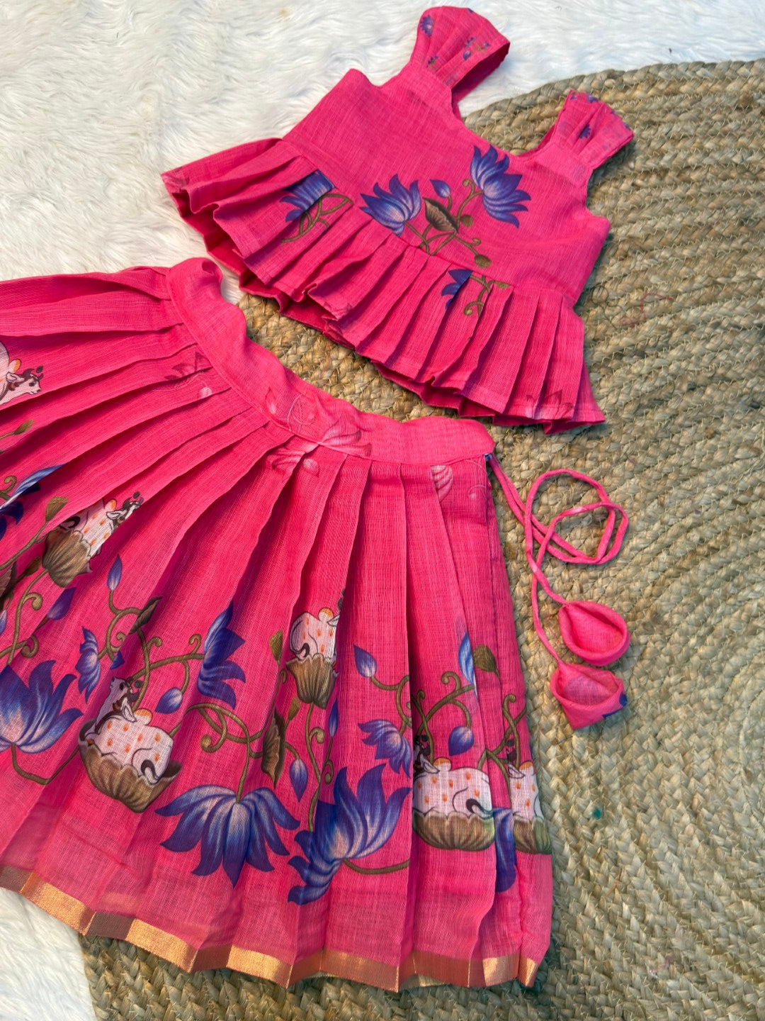 Pink Chanderi Cotton Top & Skirt Set | CPM_0573
