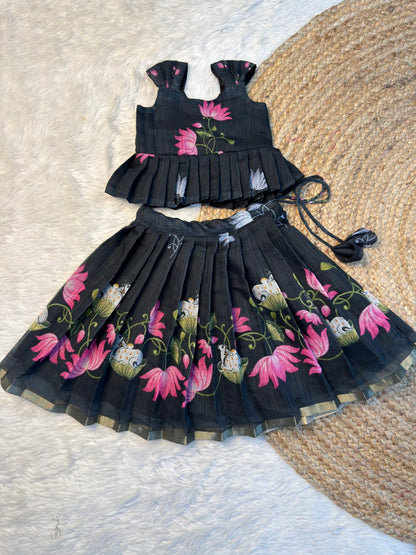 Black Chanderi Cotton Top & Skirt Set | CPM_0574