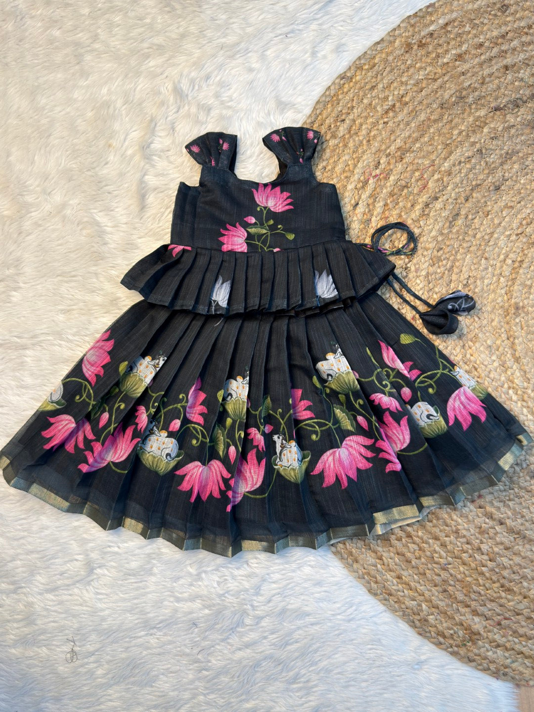 Black Chanderi Cotton Top & Skirt Set | CPM_0574