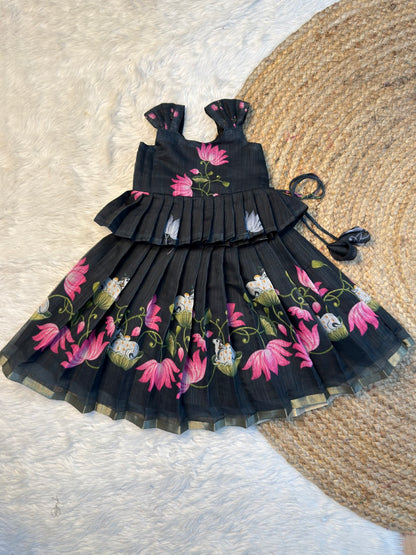 Black Chanderi Cotton Top & Skirt Set | CPM_0574