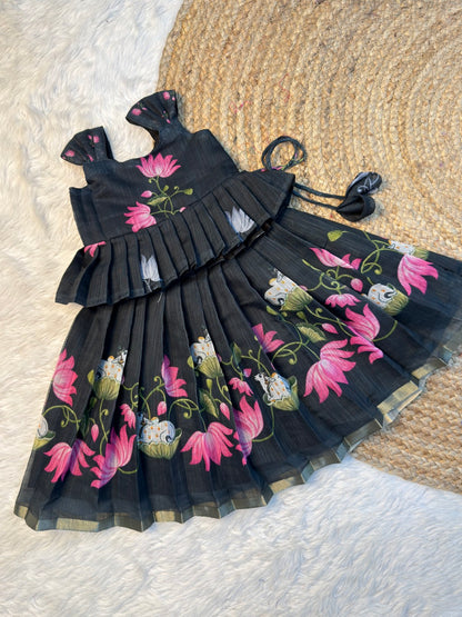 Black Chanderi Cotton Top & Skirt Set | CPM_0574
