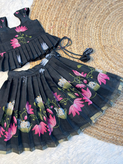 Black Chanderi Cotton Top & Skirt Set | CPM_0574