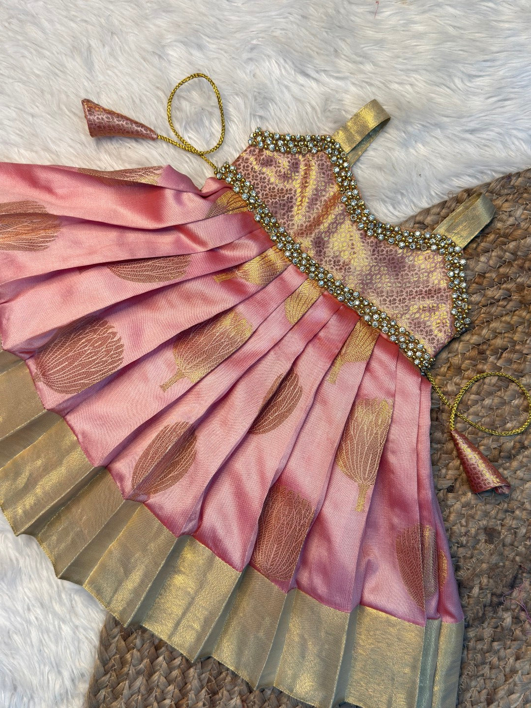 Pastel Banarasi Silk Sleeveless Pattu Gown | CPM_0577