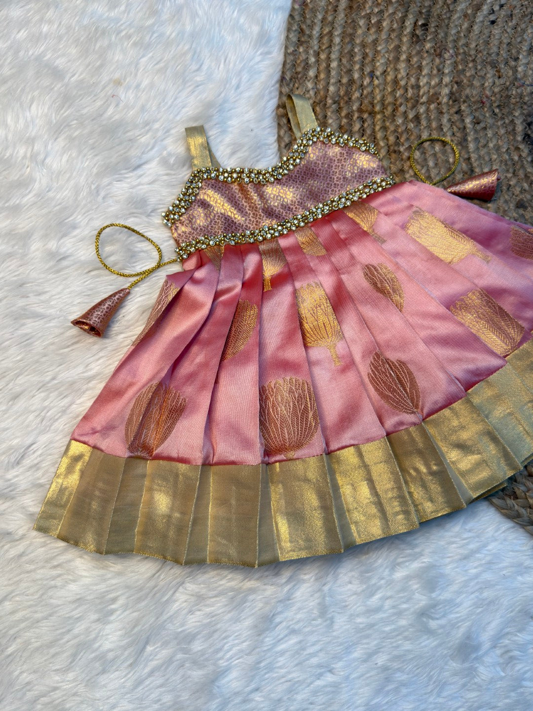 Pastel Banarasi Silk Sleeveless Pattu Gown | CPM_0577