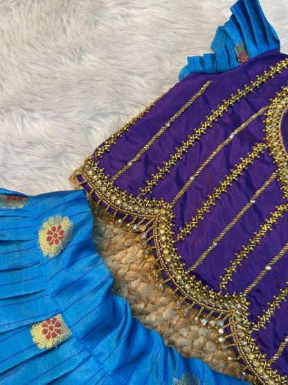 Mayuri - Violet & Blue Warm Silk One Shoulder Aari Work Gown | CPM_0578