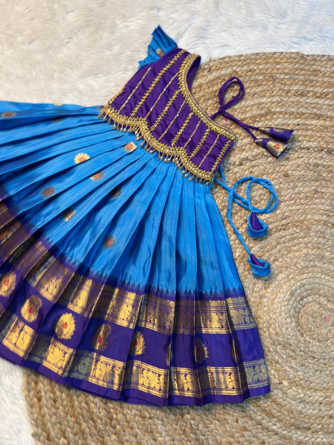 Mayuri - Violet & Blue Warm Silk One Shoulder Aari Work Gown | CPM_0578