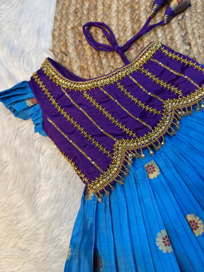 Mayuri - Violet & Blue Warm Silk One Shoulder Aari Work Gown | CPM_0578