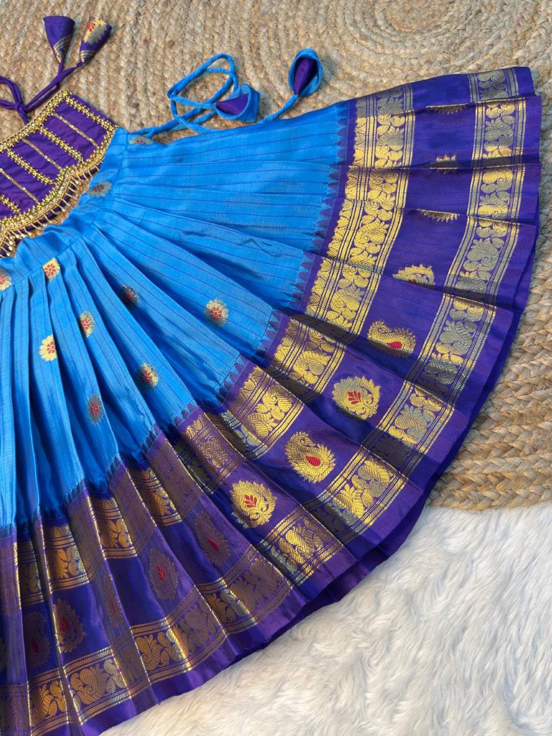 Mayuri - Violet & Blue Warm Silk One Shoulder Aari Work Gown | CPM_0578