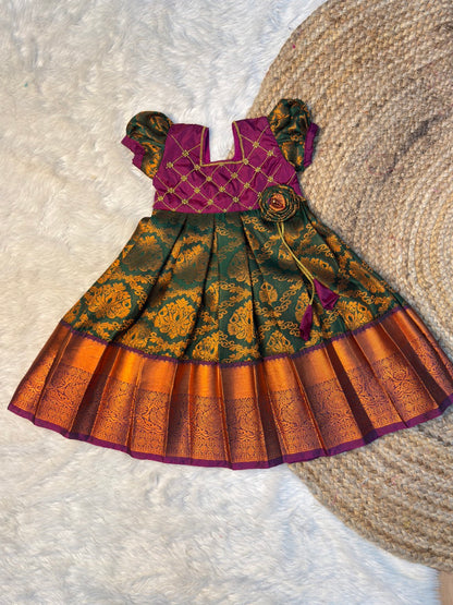 Green & Purple Pure Kanchi Silk Pattu Gown | CPM_0579
