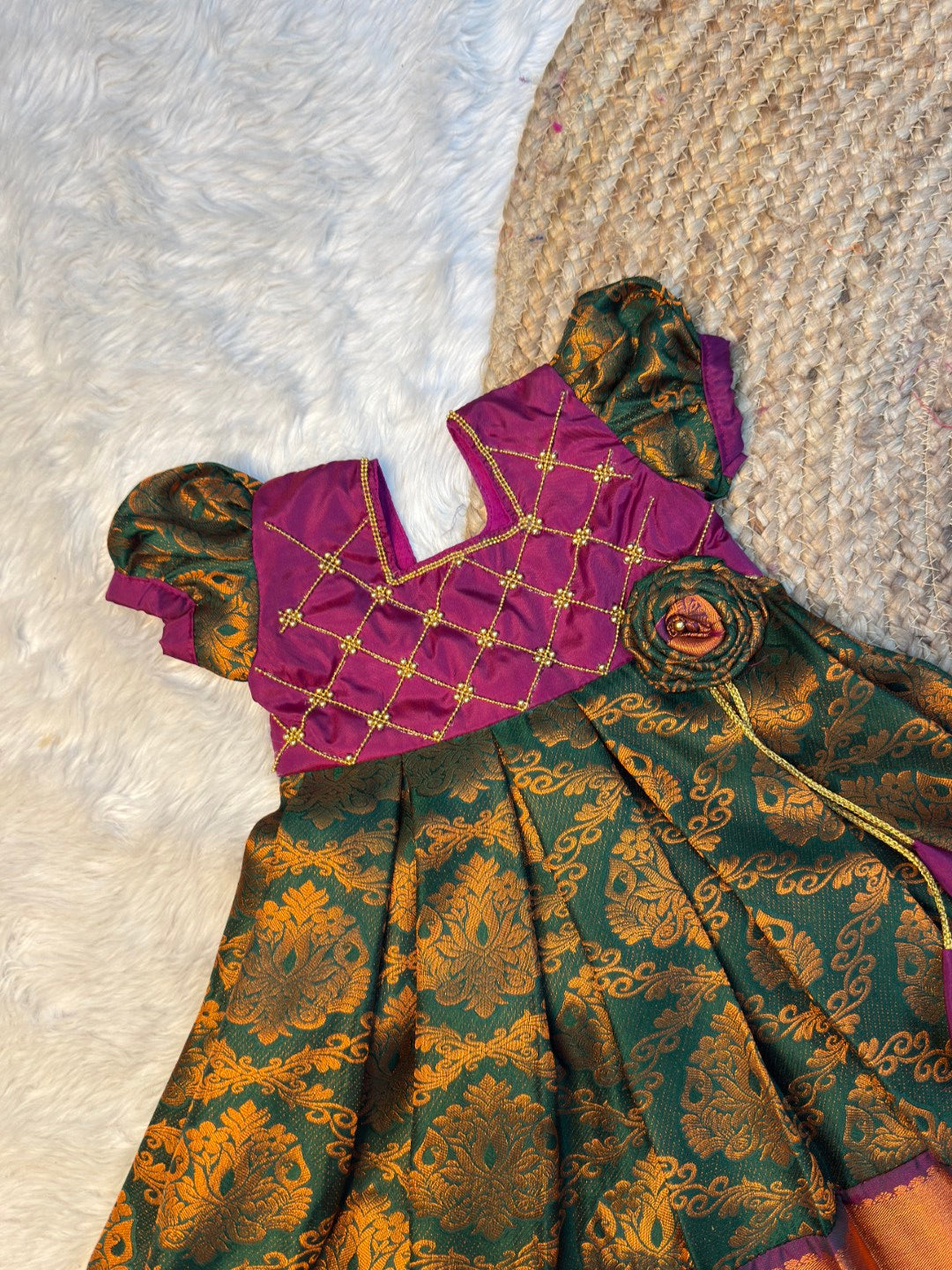 Green & Purple Pure Kanchi Silk Pattu Gown | CPM_0579