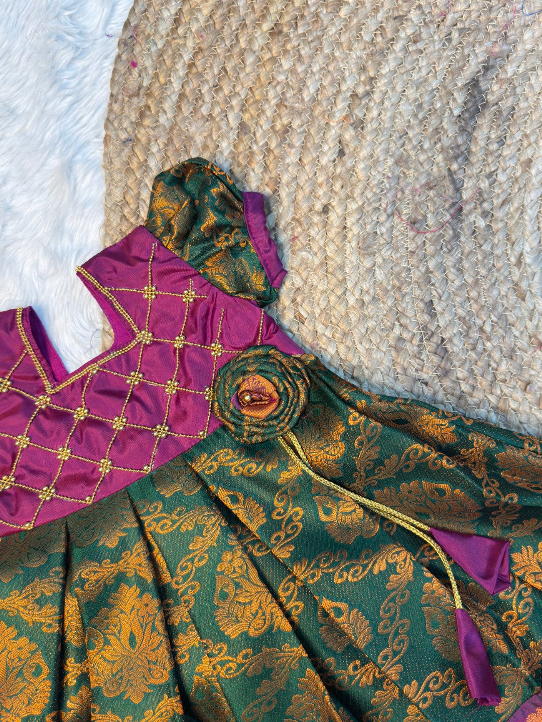Green & Purple Pure Kanchi Silk Pattu Gown | CPM_0579