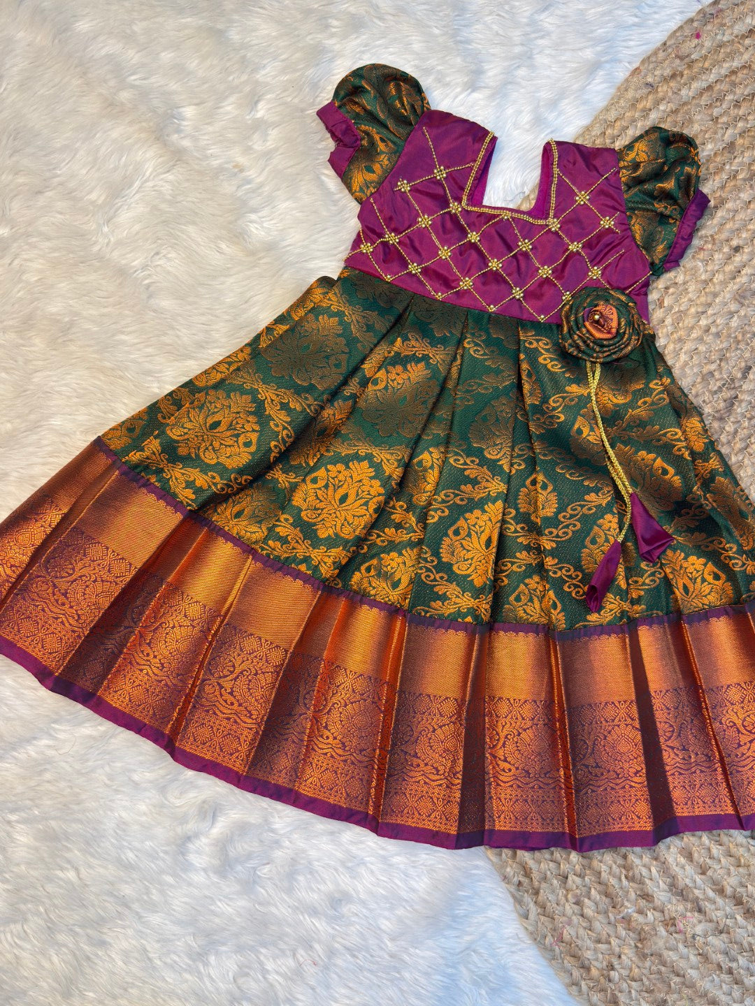 Green & Purple Pure Kanchi Silk Pattu Gown | CPM_0579