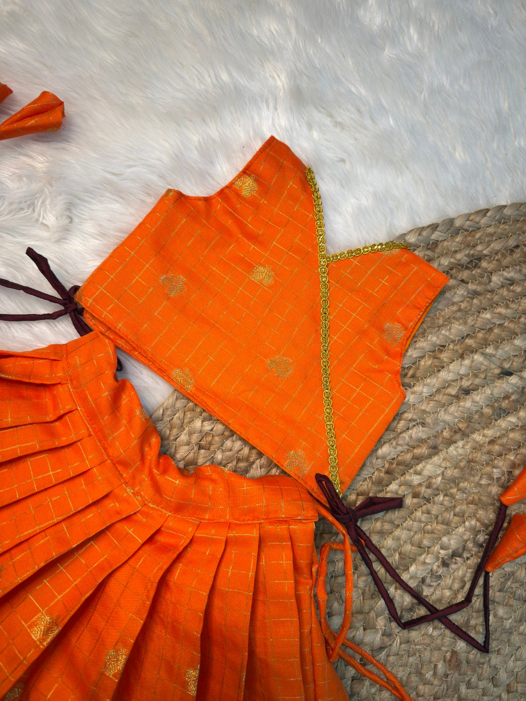 Orange & Brown Banarasi Semi Katan Pattu Set | CPM_0580
