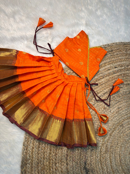 Orange & Brown Banarasi Semi Katan Pattu Set | CPM_0580