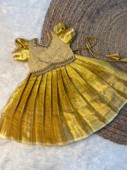 Thangam | Golden Semi Kanchi Tissue Silk Aari Work Pattu Pavadai | CPM_0581