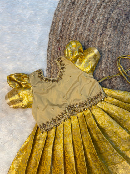 Thangam | Golden Semi Kanchi Tissue Silk Aari Work Pattu Pavadai | CPM_0581