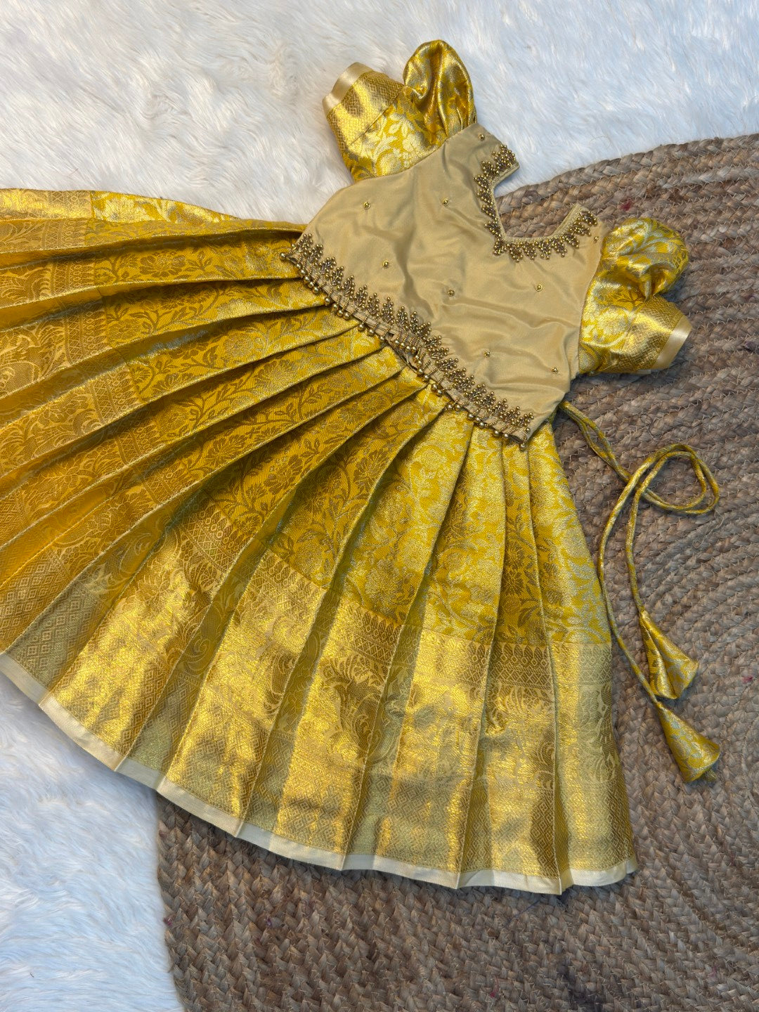 Thangam | Golden Semi Kanchi Tissue Silk Aari Work Pattu Pavadai | CPM_0581