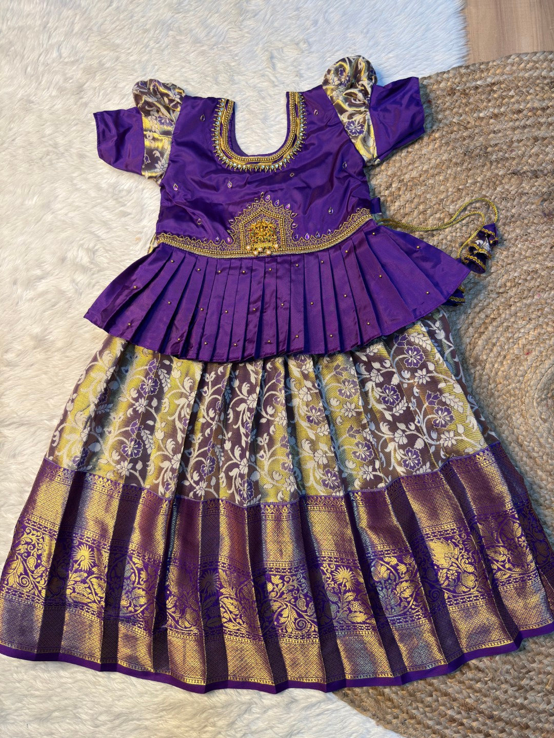 Purple Semi Kanchipuram Tissue Silk Aari Pattu Pavadai | CPM_0583