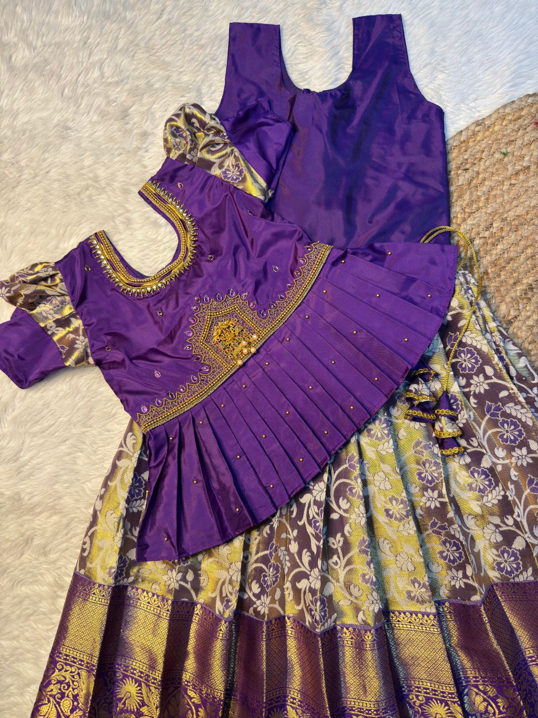 Purple Semi Kanchipuram Tissue Silk Aari Pattu Pavadai | CPM_0583