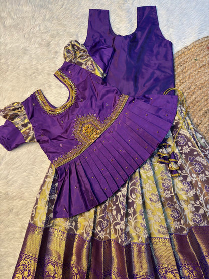 Purple Semi Kanchipuram Tissue Silk Aari Pattu Pavadai | CPM_0583