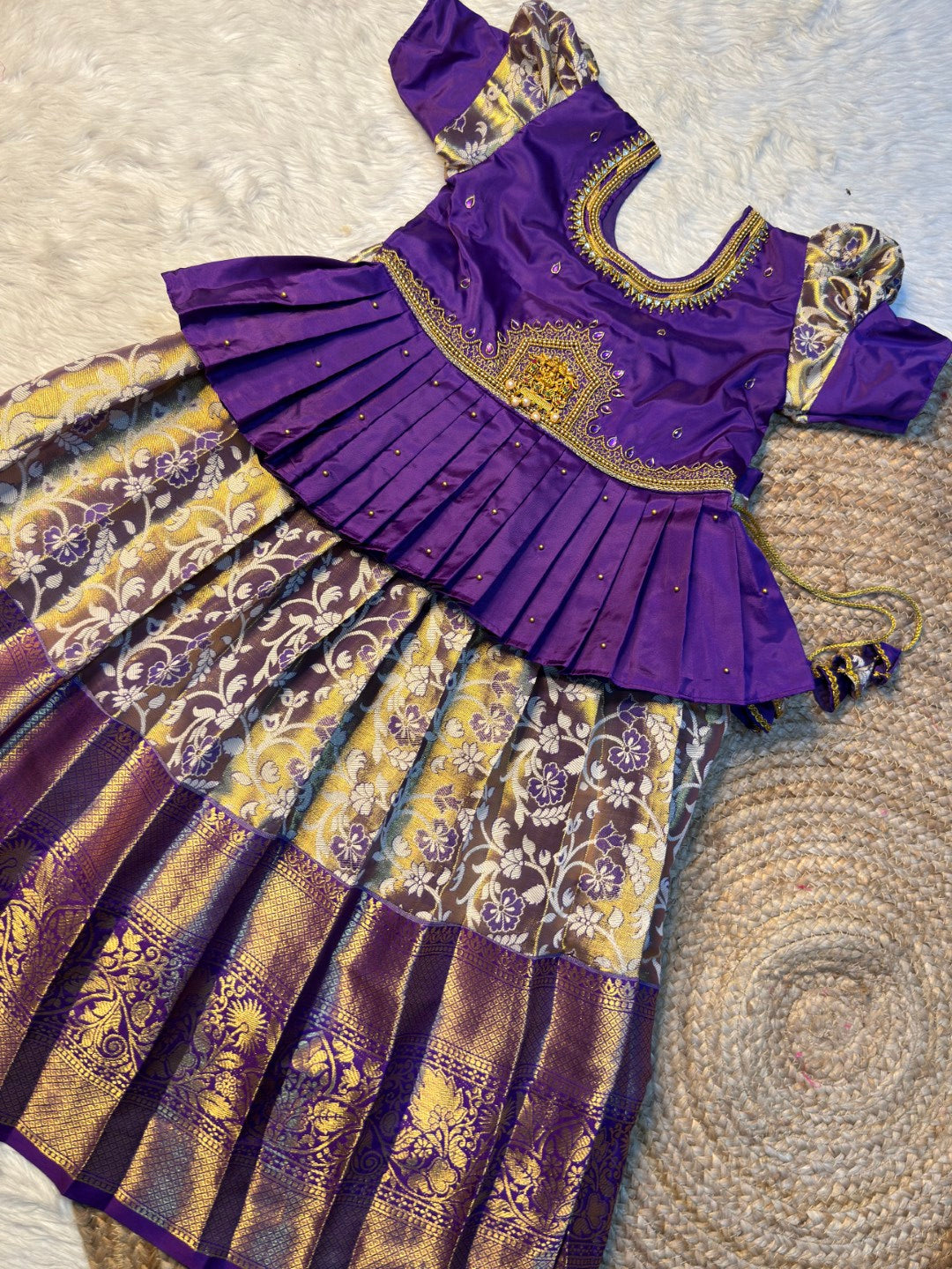 Purple Semi Kanchipuram Tissue Silk Aari Pattu Pavadai | CPM_0583