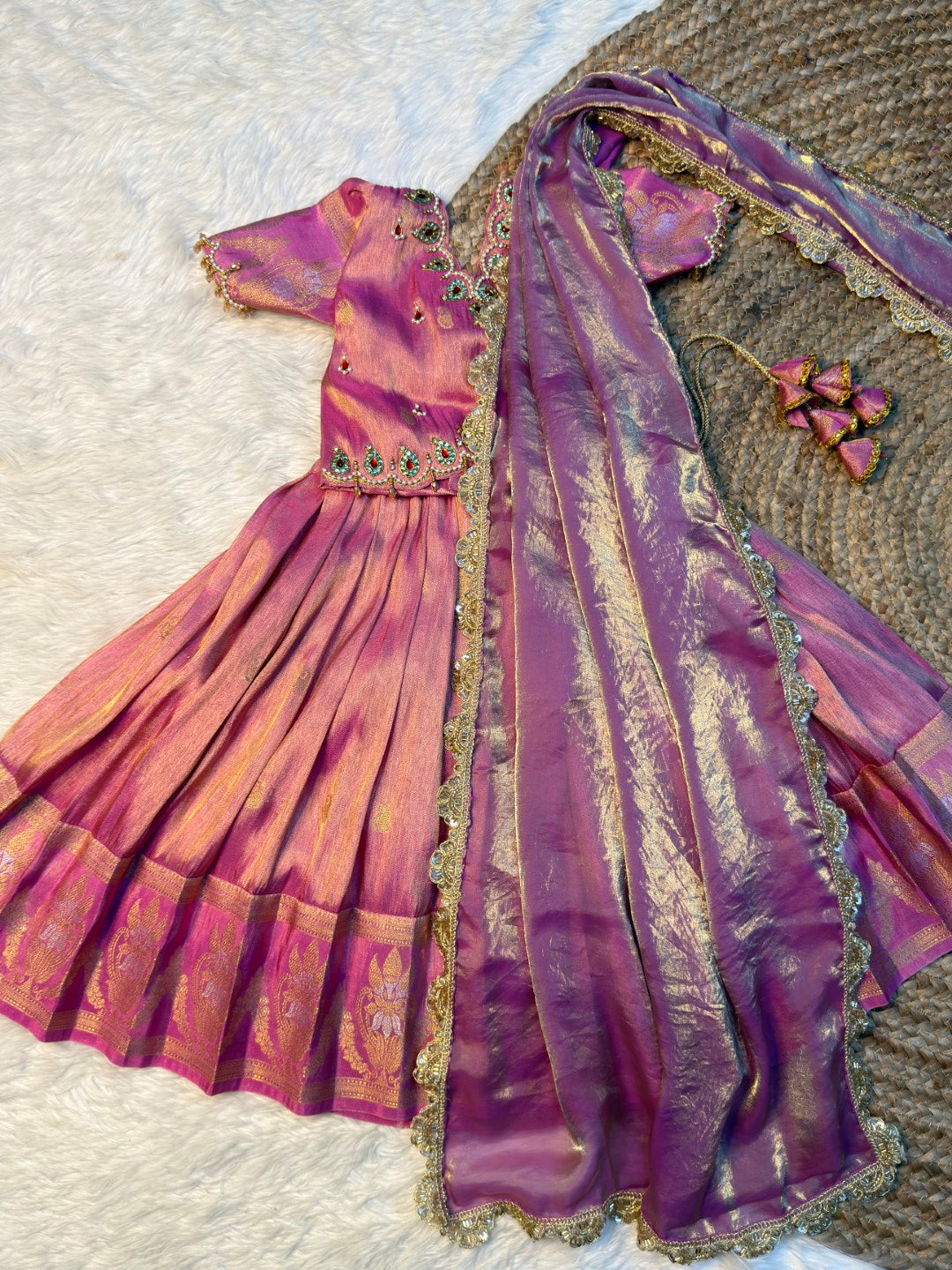 Rithu | Lilac Space Silk Aari Work Half Saree Set | CPM_0586