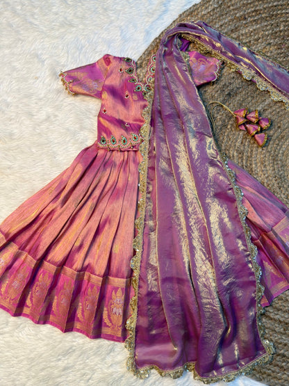Rithu | Lilac Space Silk Aari Work Half Saree Set | CPM_0586